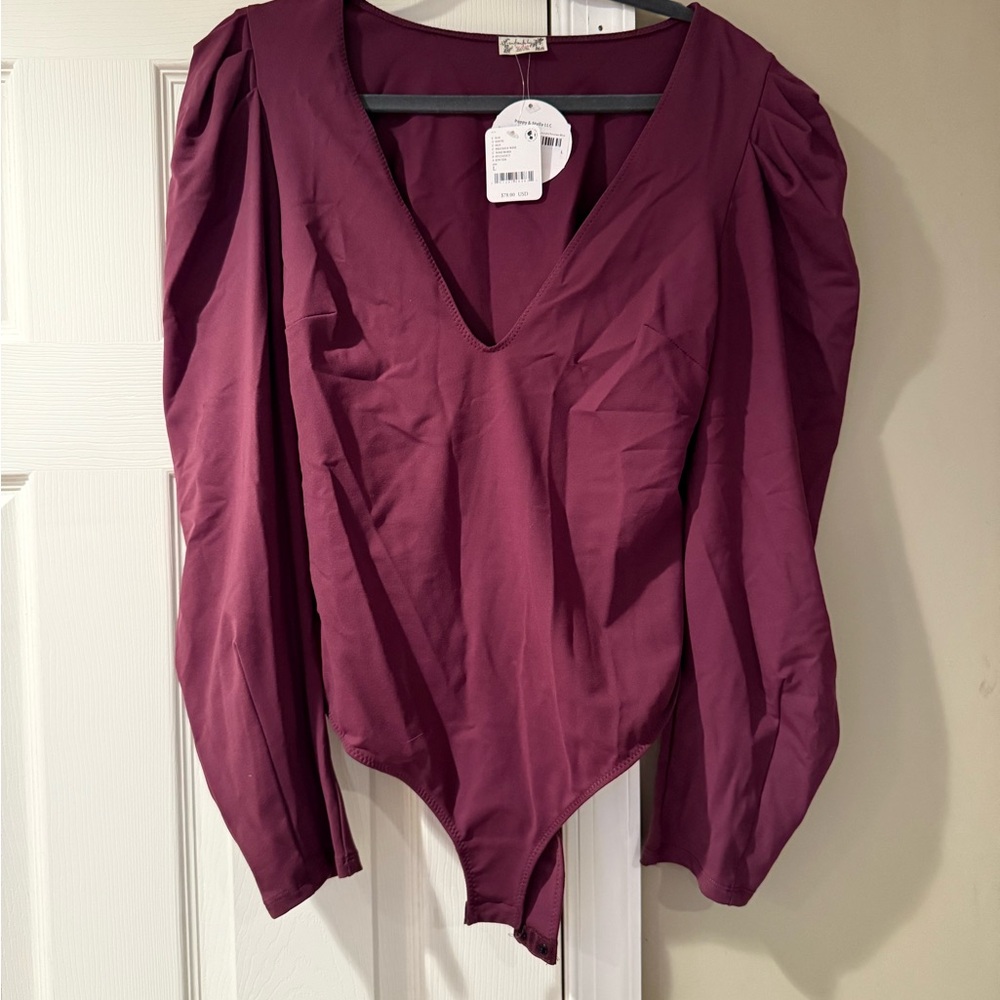Free People Wine Long Sleeve Bodysuit